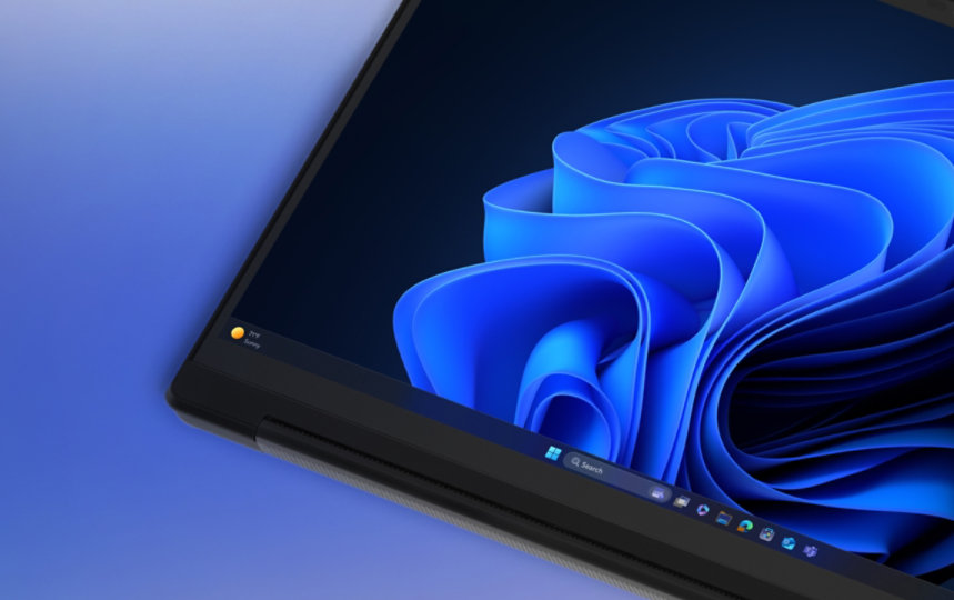 Modern PC blue bloom on a tablet with a blue background