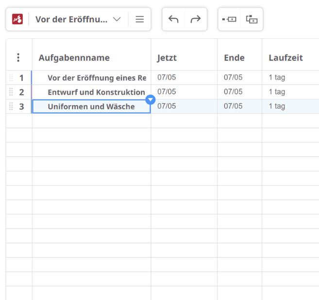 Gantt-Diagramm Aufgaben anpassen