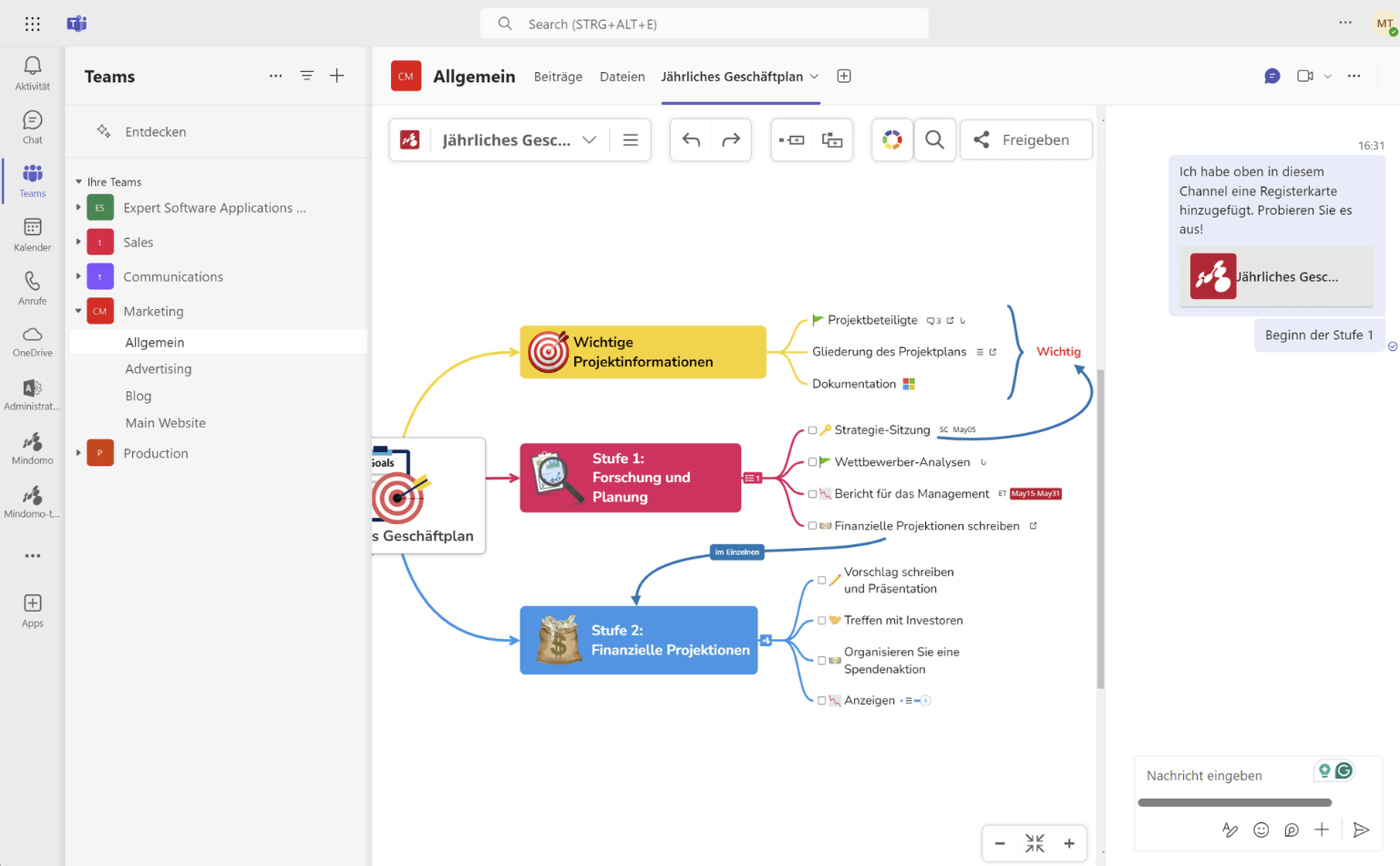 Mindomo für Microsoft Teams im Channel