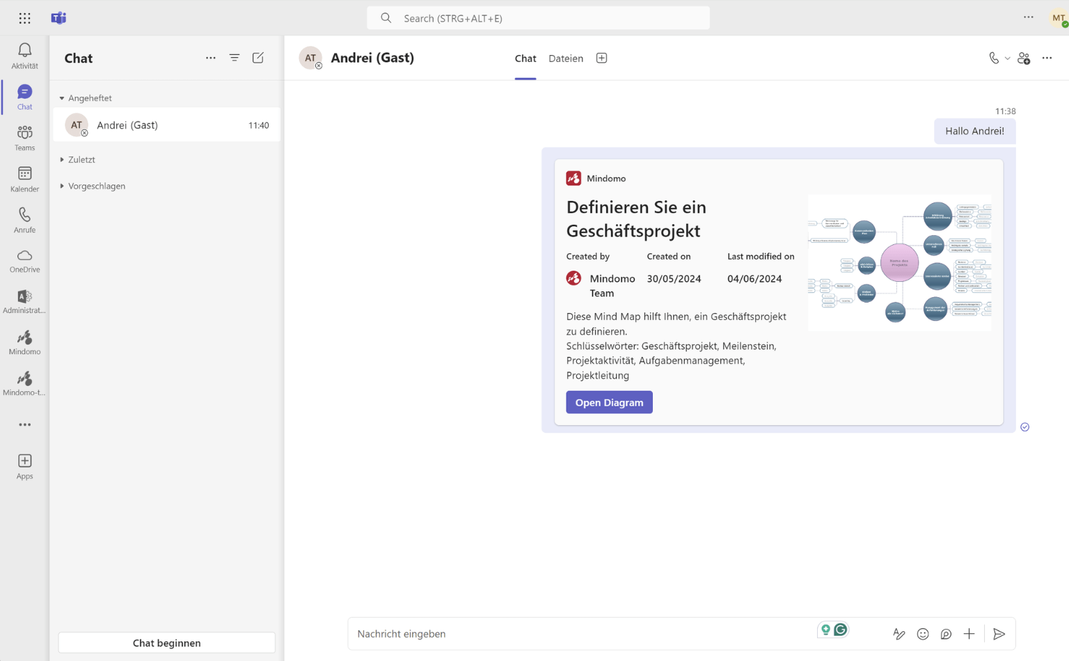 Mindomo für Microsoft Teams im Channel - Chat-Integration