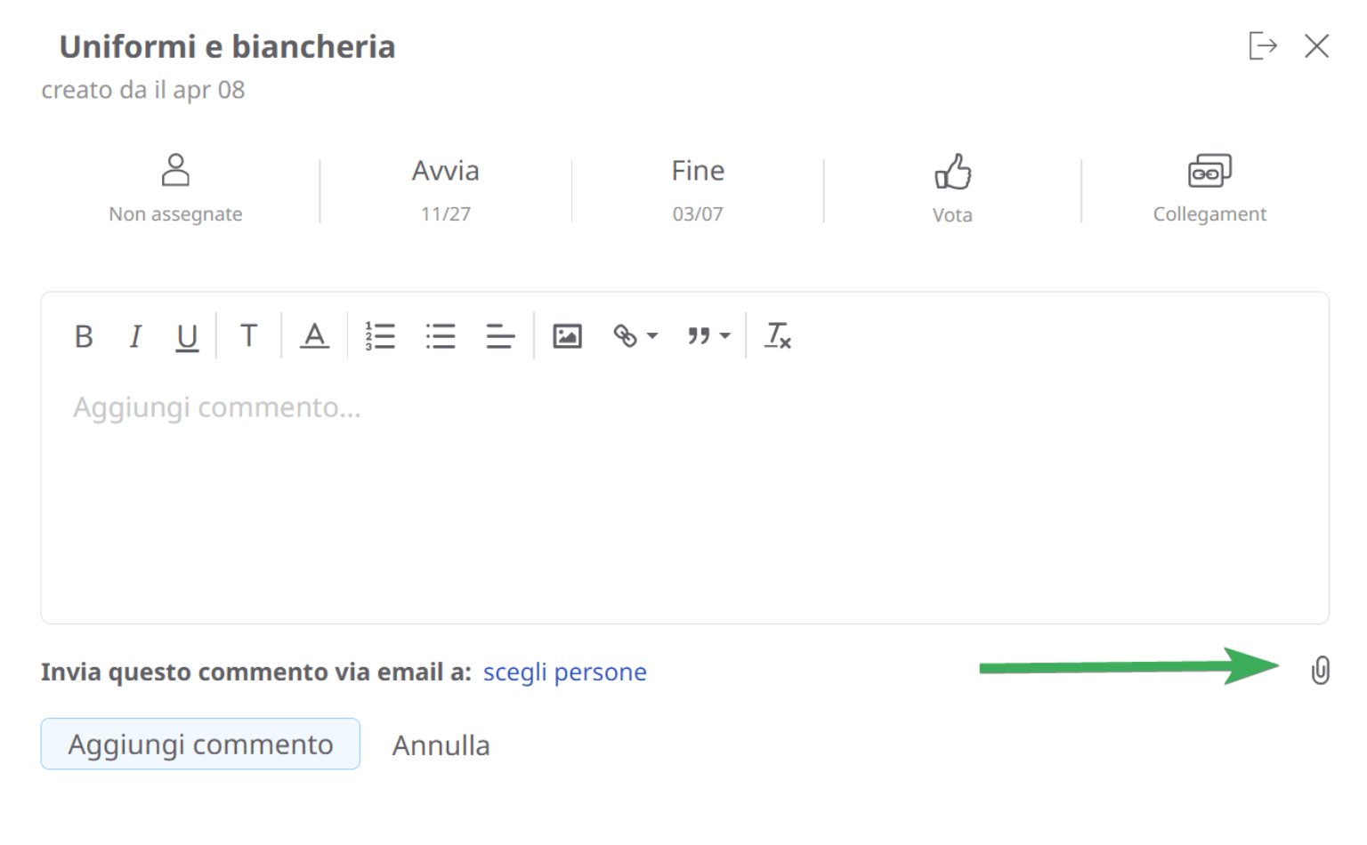 Diagramma di Gantt aggiungi commenti