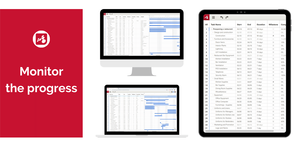 Monitor the progress of your Gantt chart tasks or outline