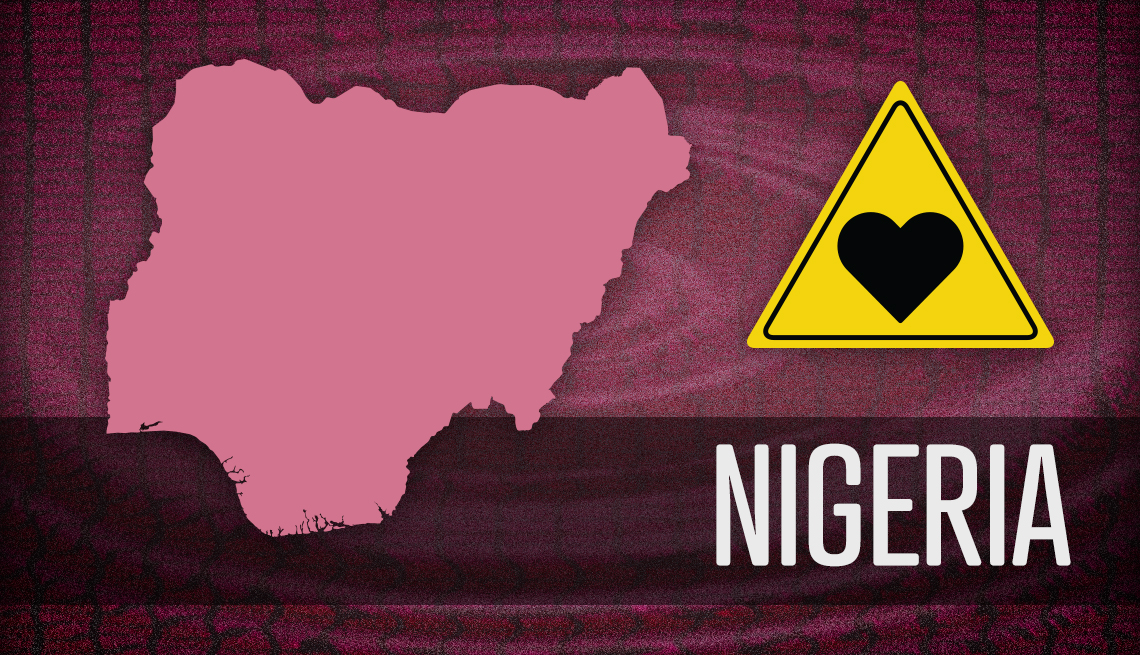 item 6 of Gallery image - map outline of nigeria and warning sign for romance fraud