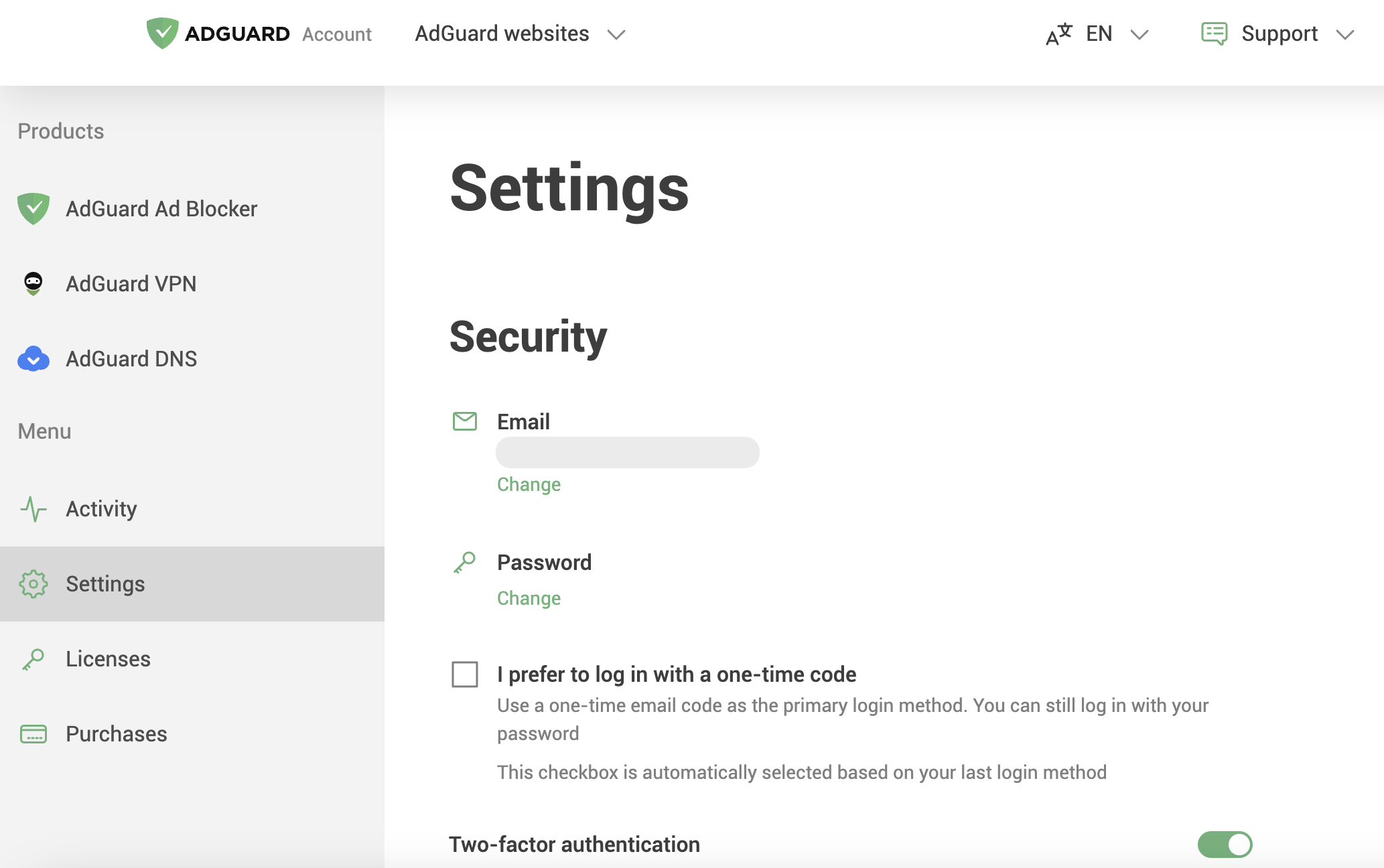 AdGuard Account settings *border