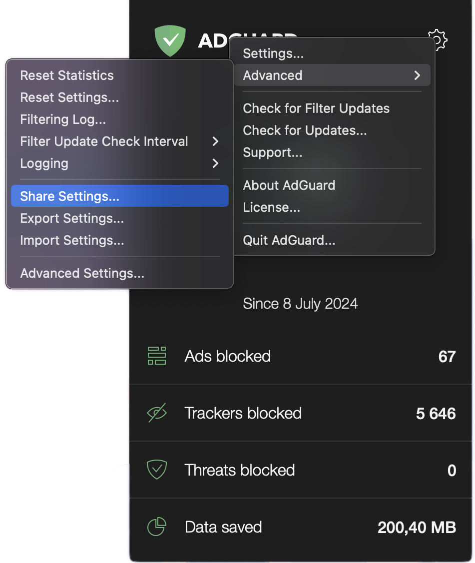 How to share settings