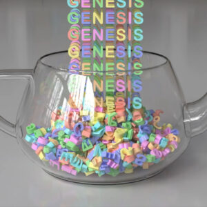 A simulated teapot and letters created using the Genesis platform.