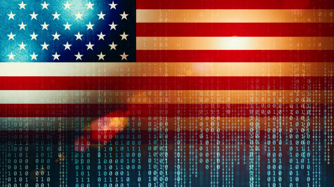 Binary code and American flag illustration