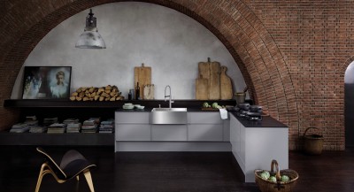 a modern stainless steel kitchen with a BLANCO CRONOS sink