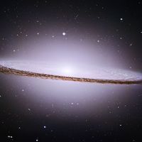 Spiral Galaxy type Sa-Sb or Sa/Sb in the constellation Virgo. The majestic Sombrero Galaxy Messier 104 (M104) or NGC 4594. The team took six pictures of the galaxy, stitched them together to create the final composite image. Photo from May-June 2003