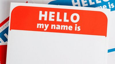 "Hello my name is" badge paper sticker (identification, name badge).