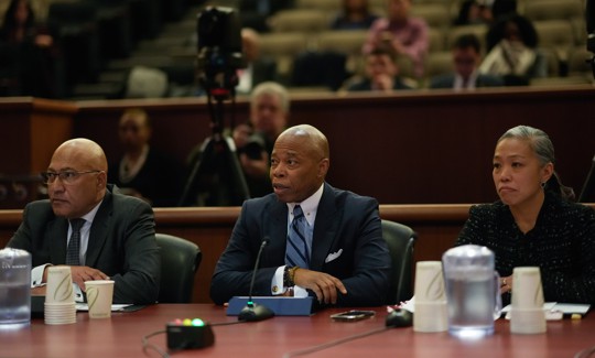 From left, city Budget Director Jacques Jiha, Mayor Eric Adams and First Deputy Mayor Maria Torres-Springer.