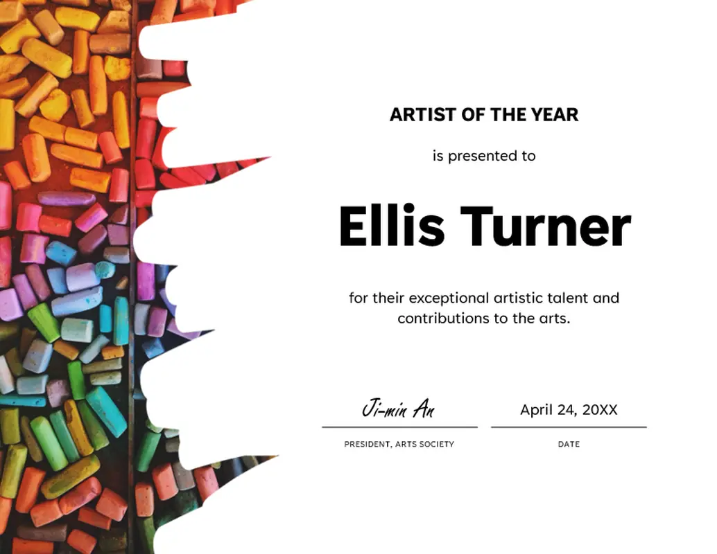 Artist of the year award certificate modern-simple