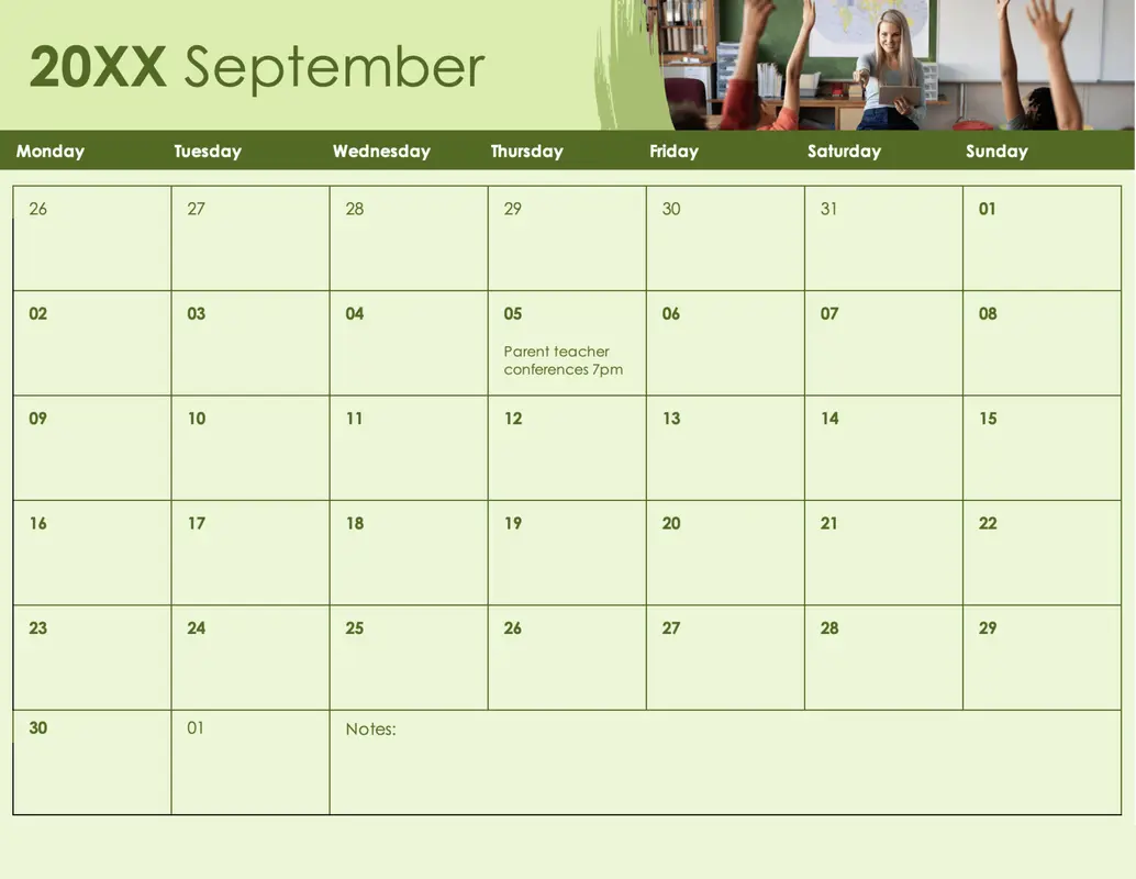 Academic calendar with photos blue modern-simple