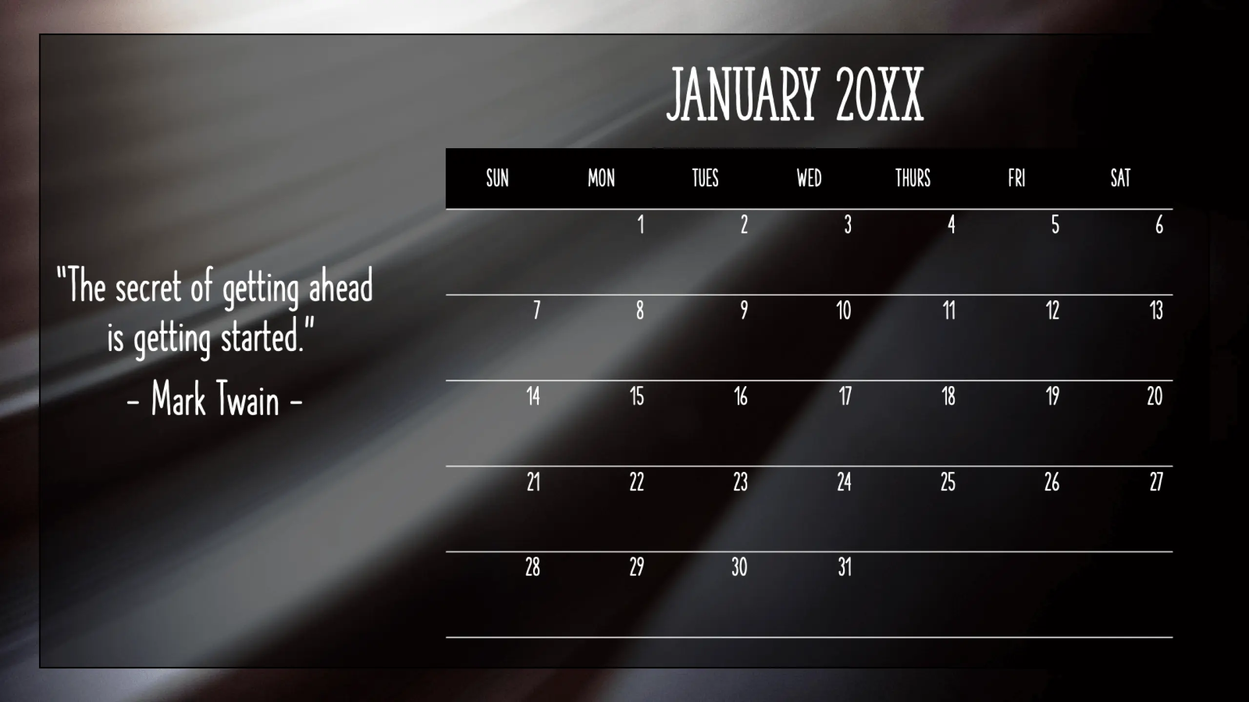 Monthly quotes calendar black modern-simple