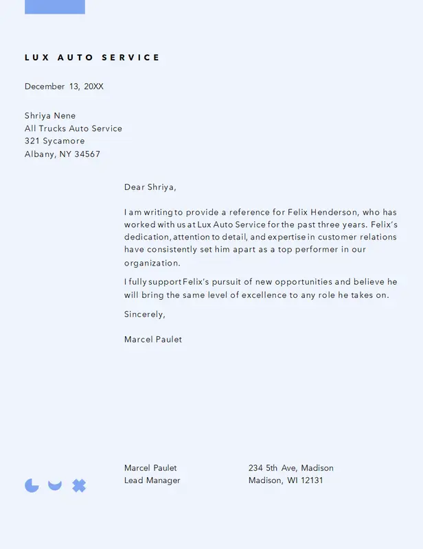 Reference letter for professional employee modern simple