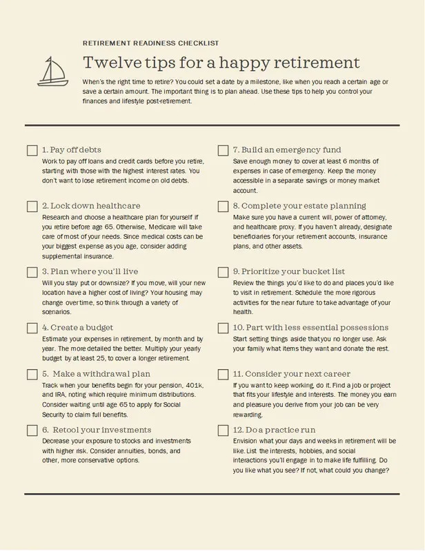 Retirement readiness checklist brown modern simple