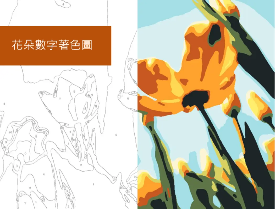 花朵數字著色圖 organic simple