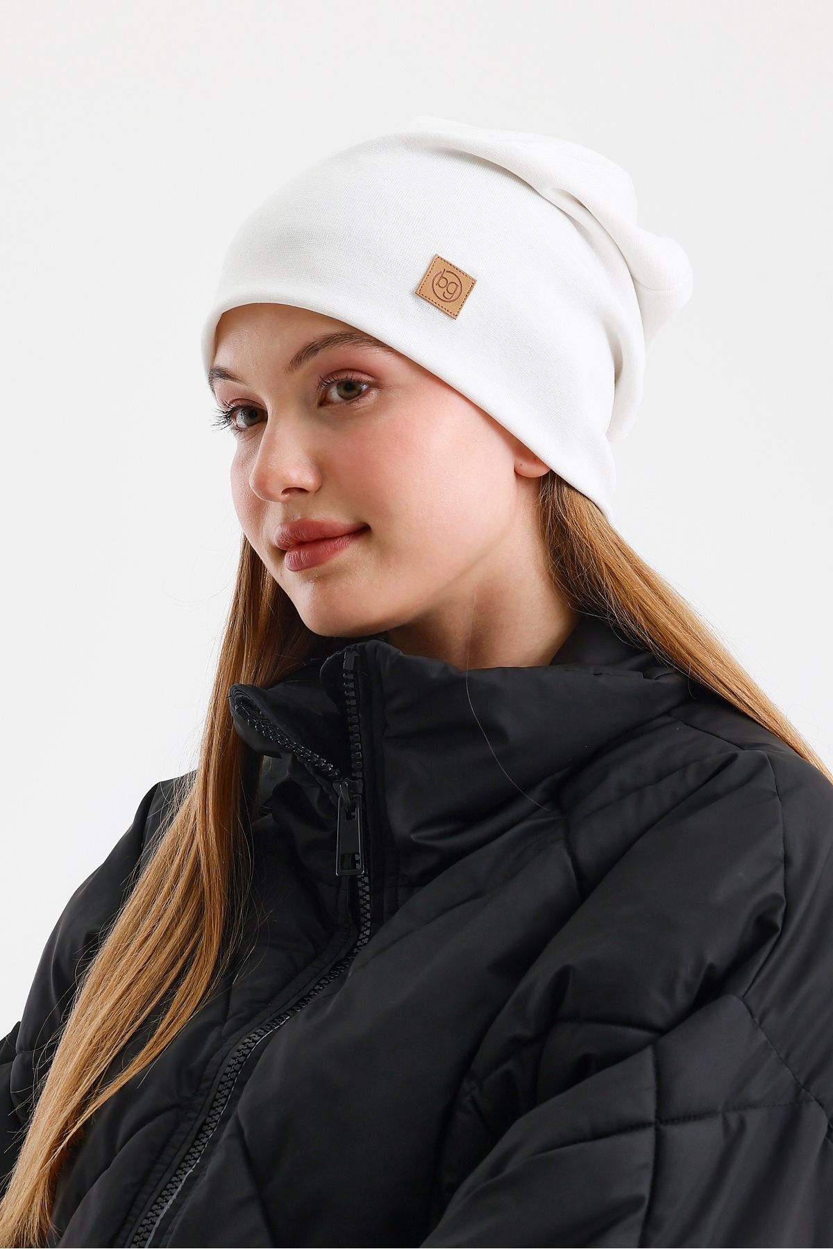 Butikgiz-White Thermal 100% Cotton Soft 2 Style in 1 Beanie Premium Cuts Series 4