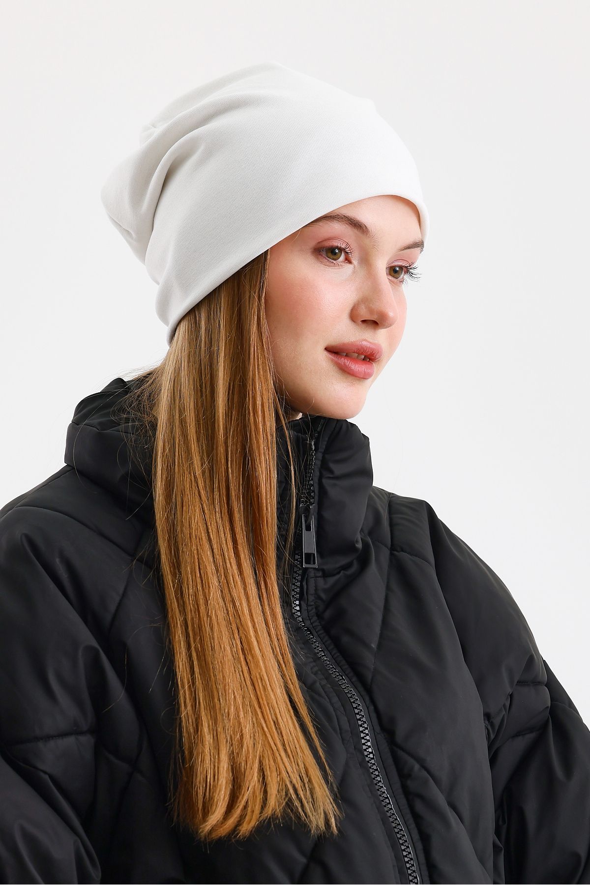 Butikgiz-White Thermal 100% Cotton Soft 2 Style in 1 Beanie Premium Cuts Series 3