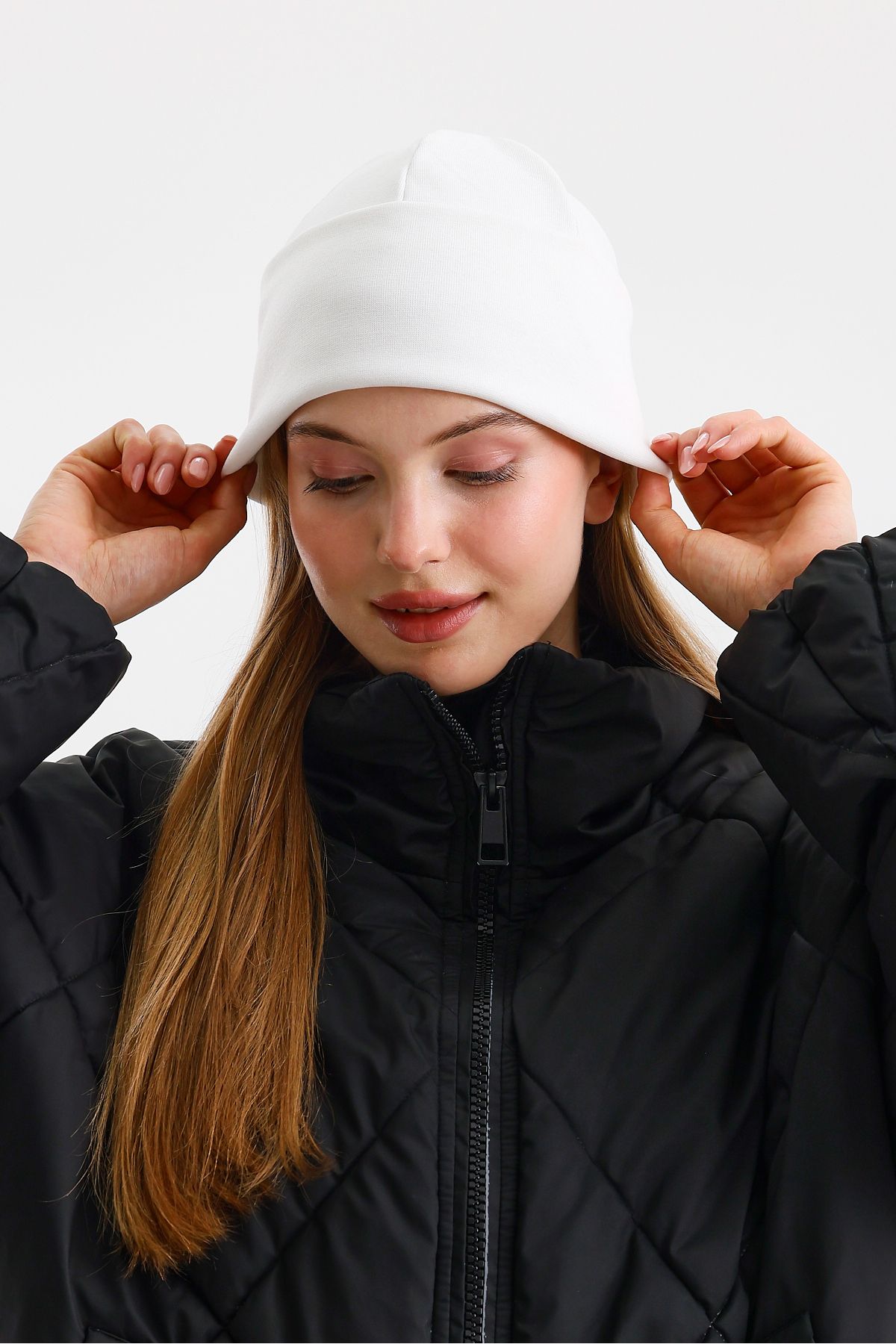 Butikgiz-White Thermal 100% Cotton Soft 2 Style in 1 Beanie Premium Cuts Series 7