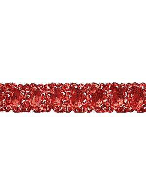 Mars-Red Sequined and Embroidered Paisleys Border