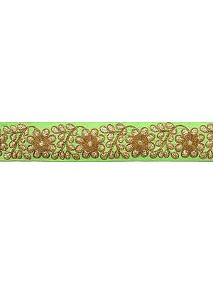 Jasmine-Green Fabric Border with Zardozi Embroidered Flowers