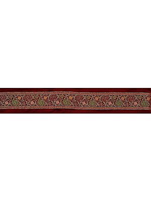 Burnt-Russet Fabric Border with Woven Lotuses