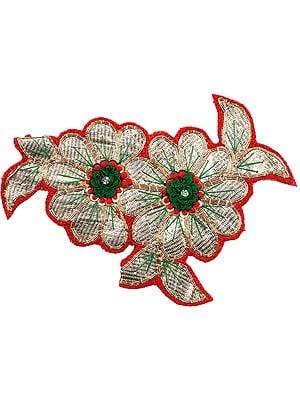 Golden and Red Twin Flowers Embroidered Patch with Thread-work