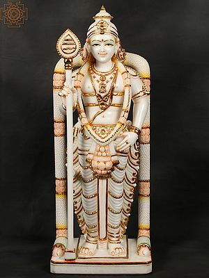 36" Large Superfine Marble Lord Karttikeya (Murugan)