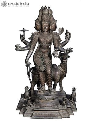 58'' Large Dattatreya Idol | Madhuchista Vidhana (Lost-Wax) | Panchaloha Bronze from Swamimalai (Shipped by Sea)