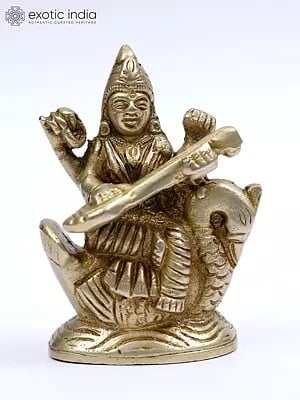 2" Goddess Saraswati Small Statue in Brass | Handmade | Made in India