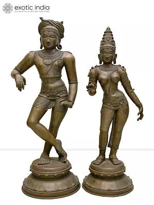 37" Large Vrishavahana Shiva with Parvati | Set of Two | Madhuchista Vidhana (Lost-Wax) | Panchaloha Bronze from Swamimalai