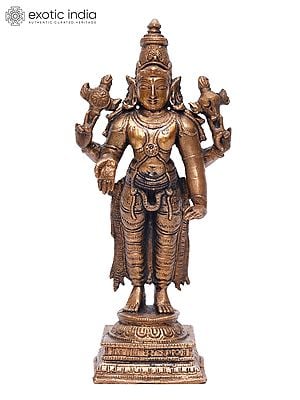 6" Small Standing Lord Vishnu | Copper Statue