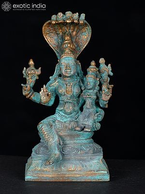 3" Small Sitting Vishnu - Lakshmi with Protecting Sheshnag | Bronze Statue