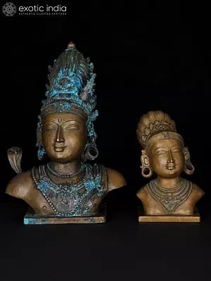 13" Shiva-Parvati Bust | Set of Two Bronze Statues