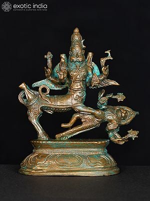 5" Small Lord Shiva as Sharabha Subduing Narasimha | Bronze Statue