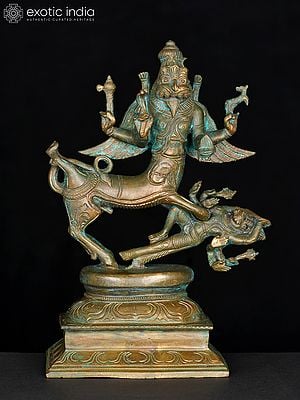 10" Lord Sharabha Subduing Narasimha | Bronze Statue