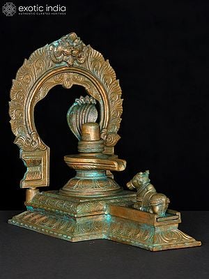 11" Shivalinga with Nandi on Kirtimukha Throne | Bronze Statue