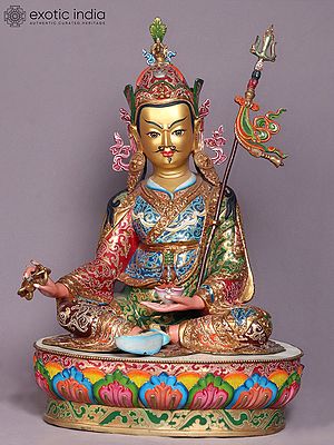 22" Colourful Guru Padmasambhava Idol on Lotus From Nepal