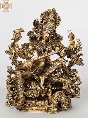 Four-Armed Superfine Saraswati Playing Veena In Brass | Handmade | Made In India