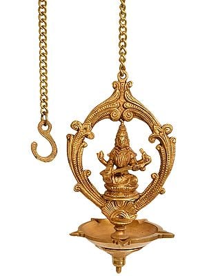 9" Five Wick Saraswati Ceiling Puja Lamp In Brass | Handmade | Made In India