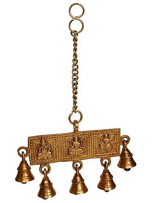 12" Lakshmi Ganesha and Saraswati Hanging Bells in Brass | Handmade | Made in India