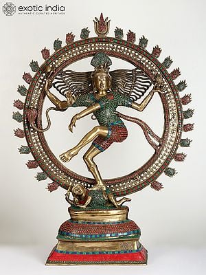 41" Large Nataraja Brass Statue with Inlay Work