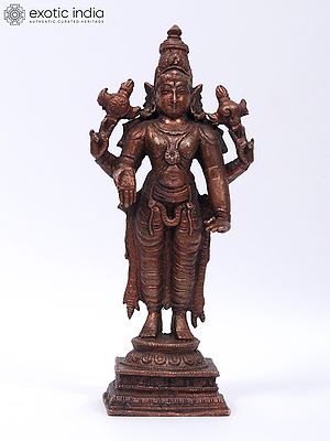 6" Small Standing Lord Vishnu Copper Statue