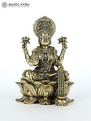 Small Superfine Blessing Goddess Lakshmi Seated on Lotus | Spiritual Brass Statue for Home Temple