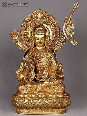 17" Guru Padmasambhava Seated on Pedestal | Nepalese Copper Statue