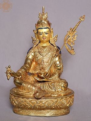 14" Nepalese Guru Padmasambhava Copper Figurine