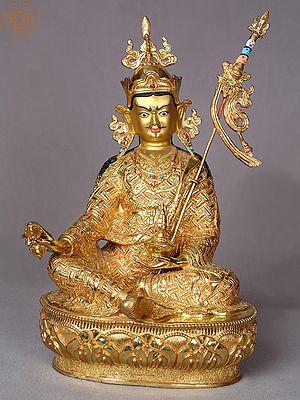 15" Guru Padmasambhava Statue Seated on Pedestal From Nepal