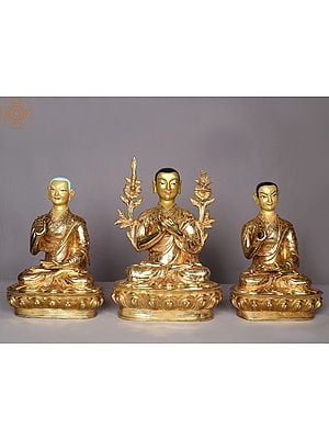 Tsongkhapa (Set of 3) Nepalese Gilded Copper Statues