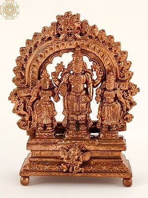 3" Small Hindu Deity Vishnu with Sridevi and Bhudevi | Copper Statue